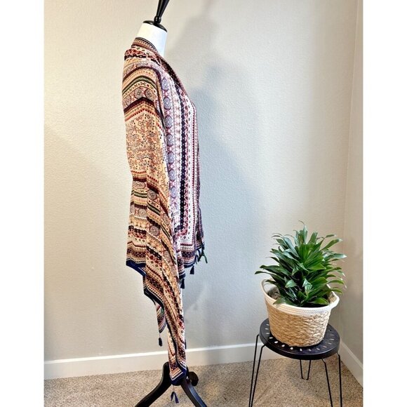 Gregory Ladner Mosaic Patter Scarf Women's Shawl Rustic Colors Boho Fringe Hem - Picture 4 of 9